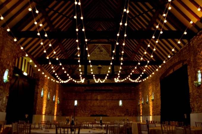 Rustic Wedding Festoon Lights at Monks' Barn, Berkshire