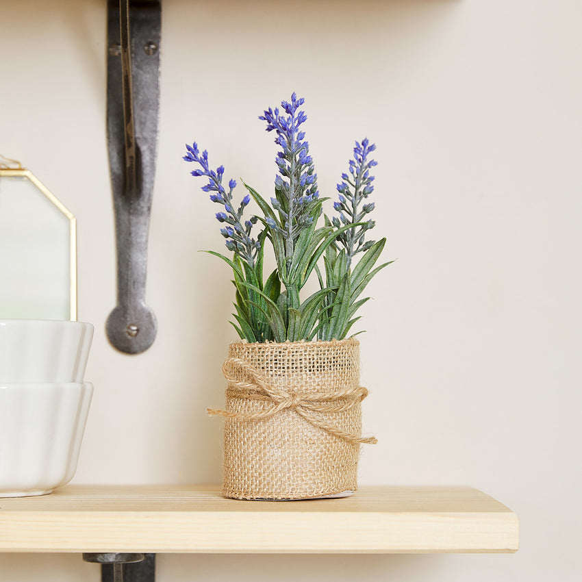Artificial lavender plant on a spring shelf