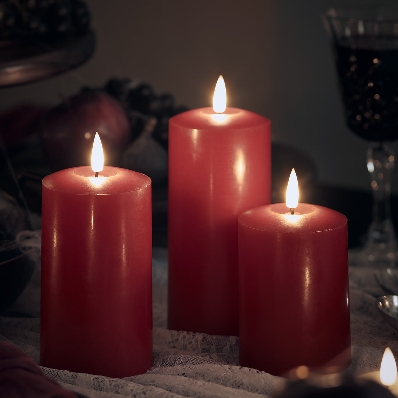 TruGlow® Red LED Pillar Candle Trio