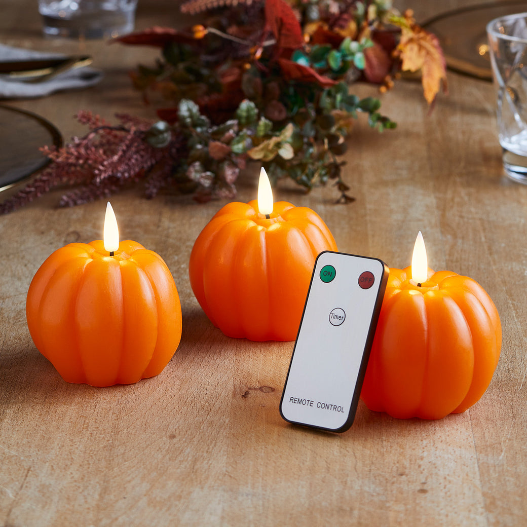 TruGlow® Orange Pumpkin Candle Trio with Remote Control
