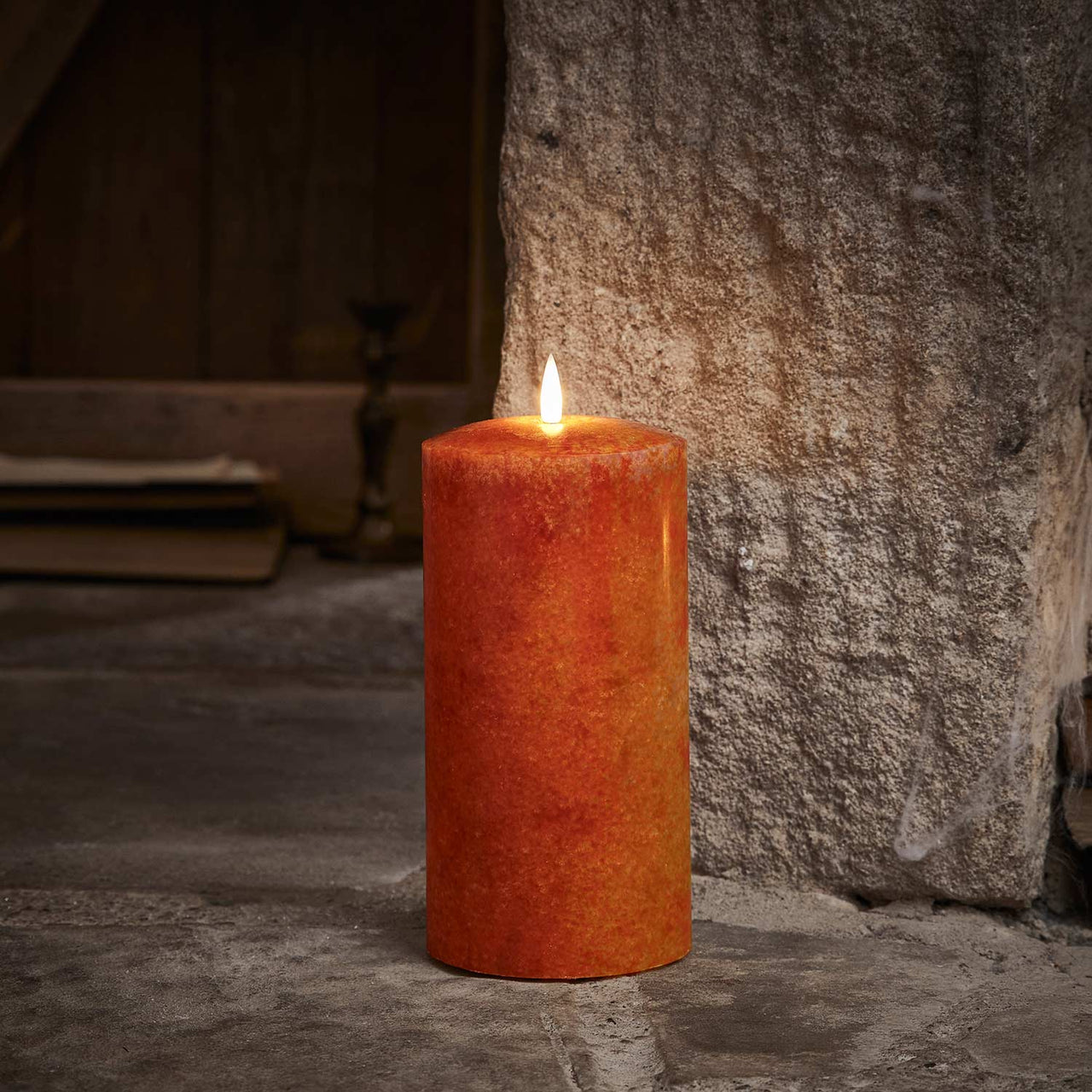 20cm TruGlow® Mottled Orange LED Chapel Candle with Remote Control