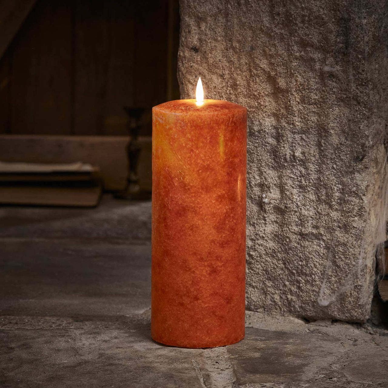 25cm TruGlow® Mottled Orange LED Chapel Candle with Remote Control