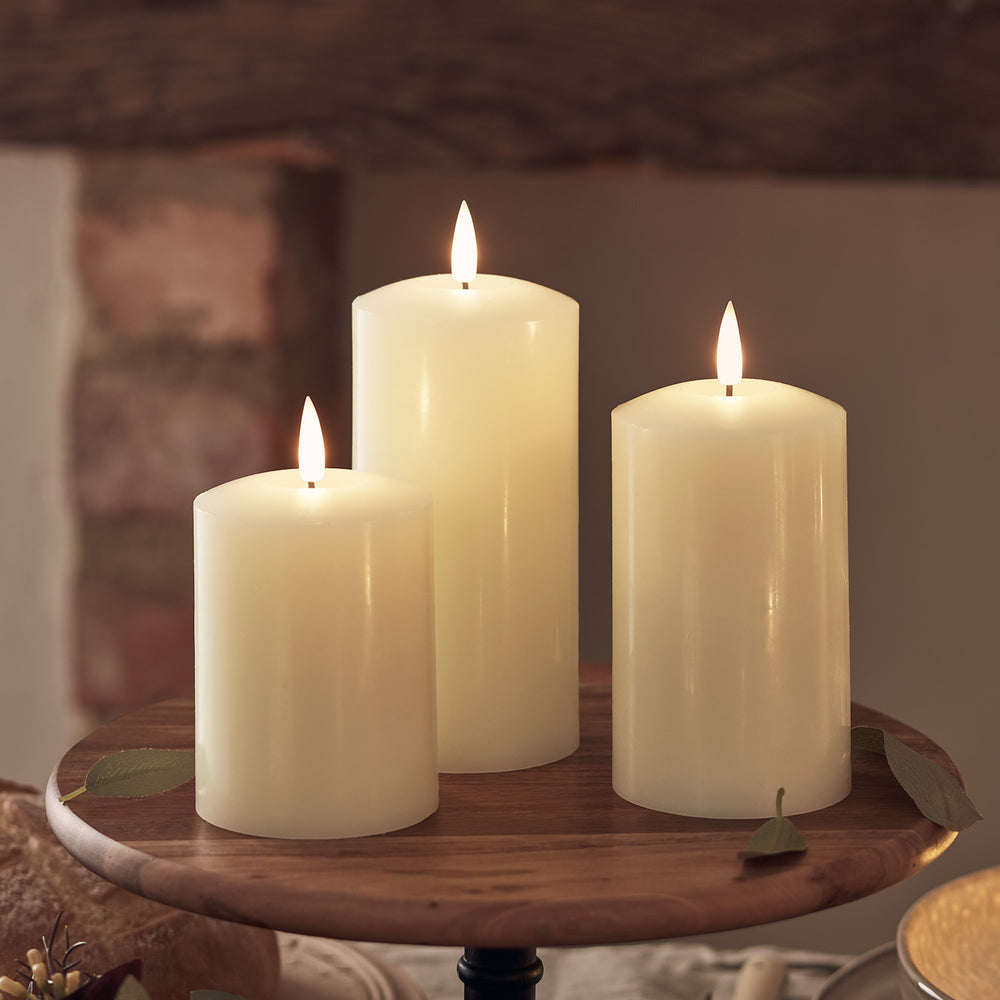 TruGlow® Ivory Rechargeable LED Pillar Candle Trio