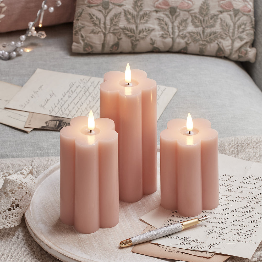 3 Pink Flower TruGlow® Real Wax LED Candles