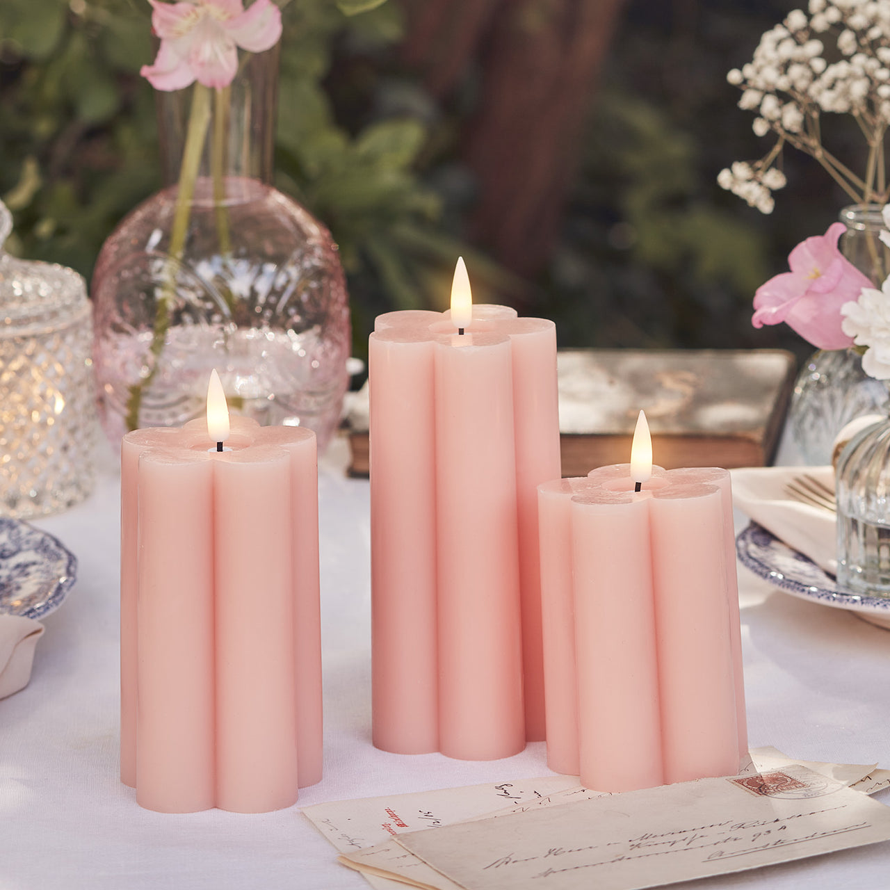 3 Pink Flower TruGlow® LED Candles
