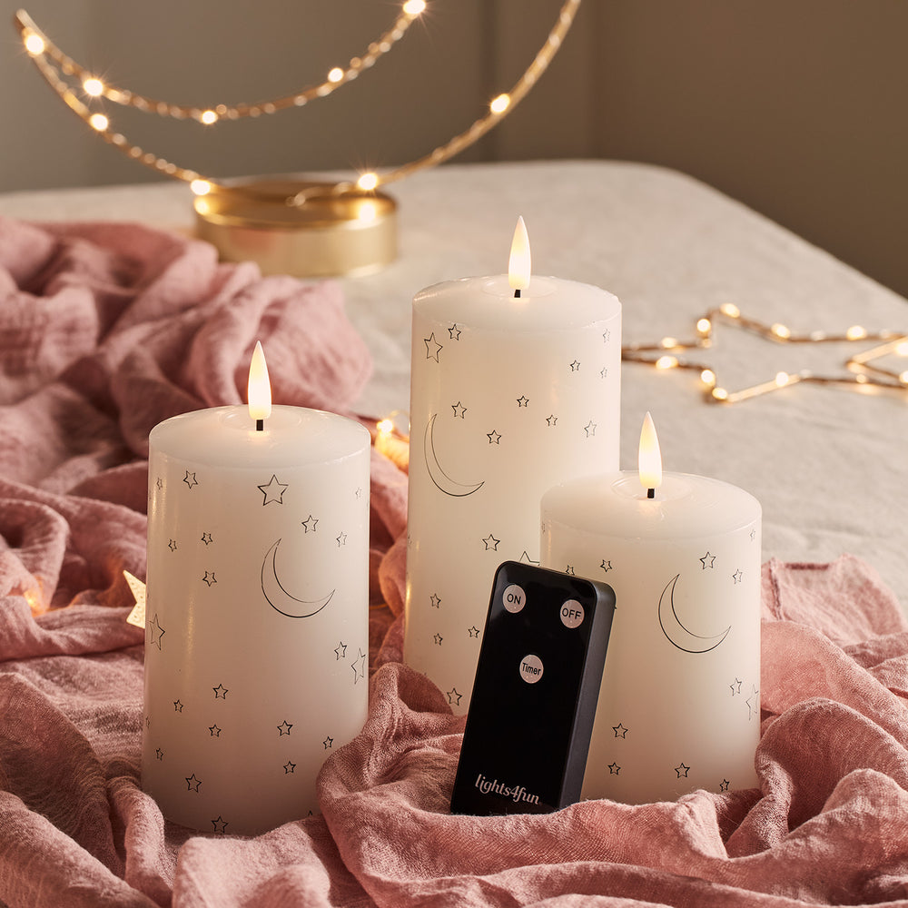 3 Moon & Star Design TruGlow® Pillar LED Candles