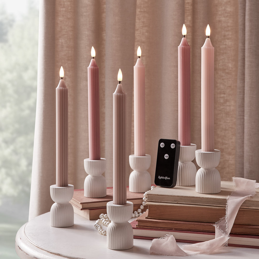 6 Fluted Blush Pink TruGlow® Taper LED Candles with Remote Control