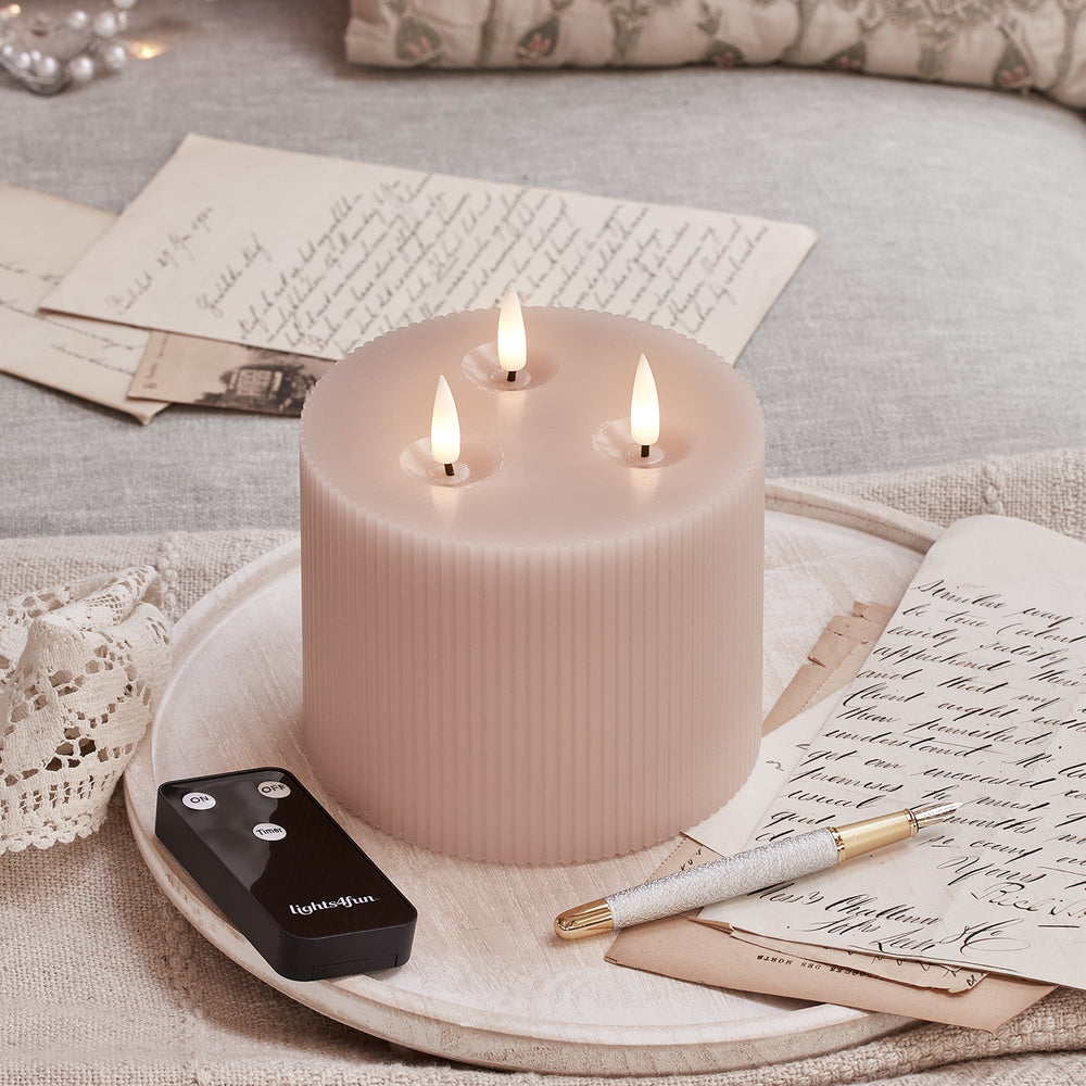 3 Wick Fluted Blush Pink TruGlow® LED Candle