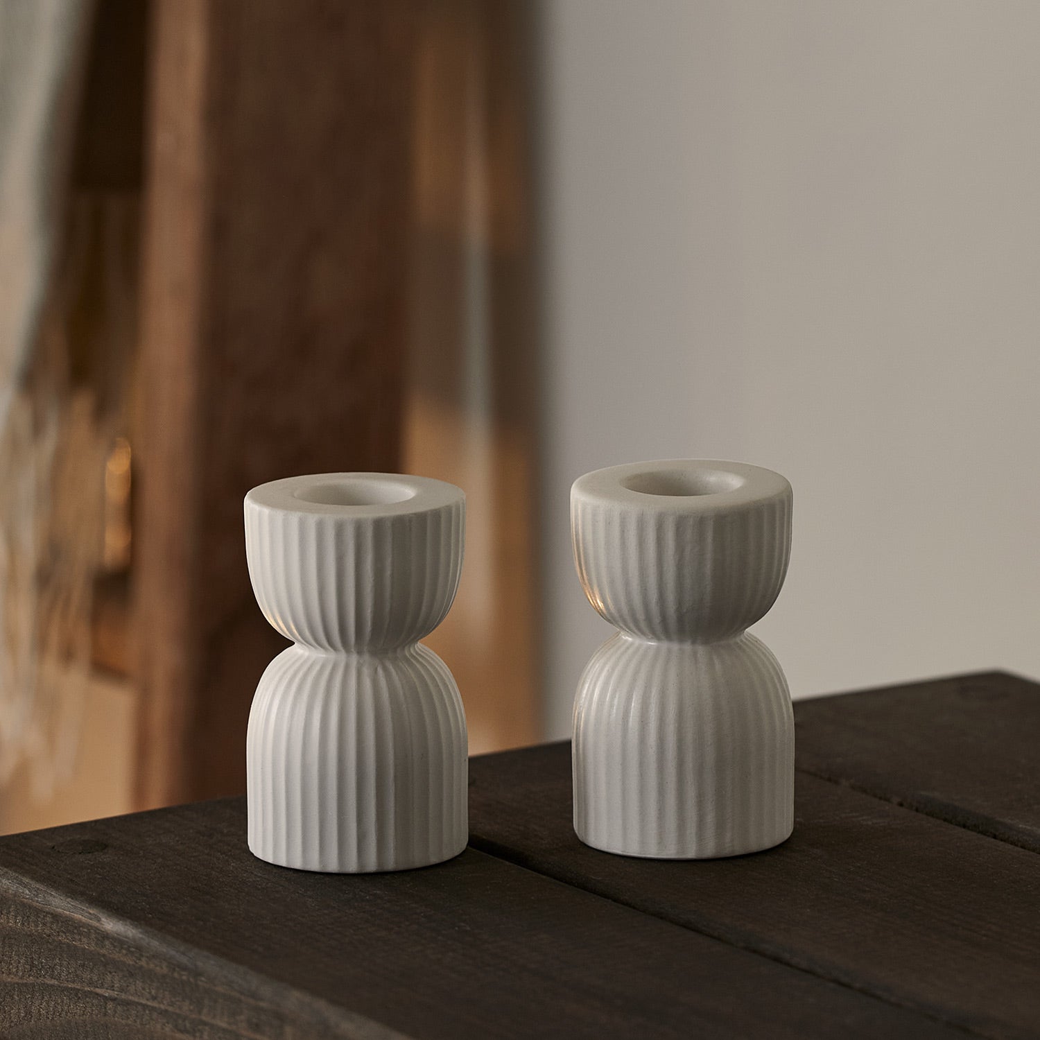 2 Matte White Ceramic Taper Candle Holders Lights4fun.co.uk