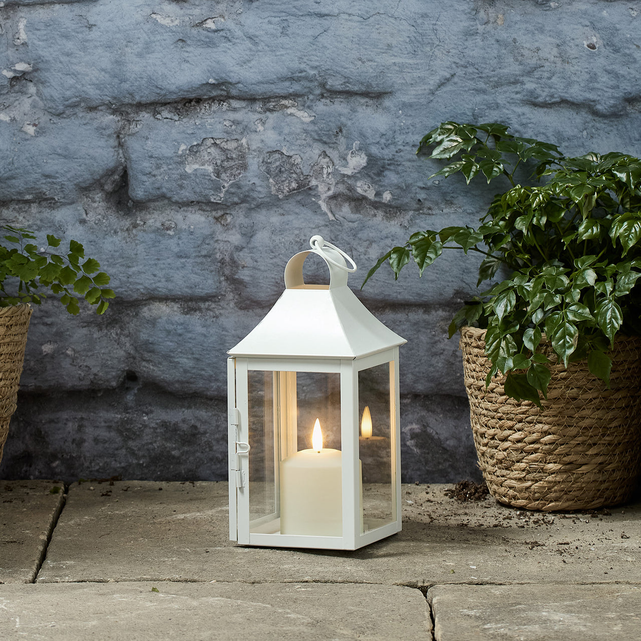 25cm Albury White Garden Lantern with TruGlow® Candle