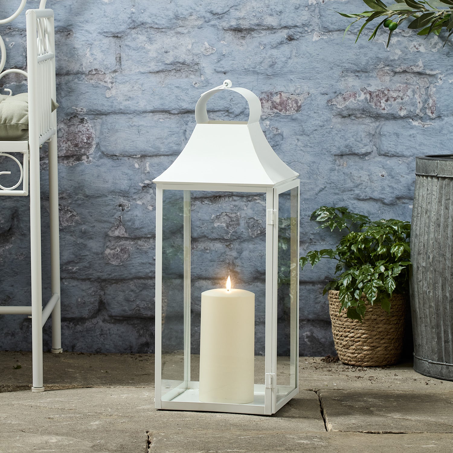 59cm Albury White Garden Lantern with TruGlow® Candle Lights4fun.co.uk