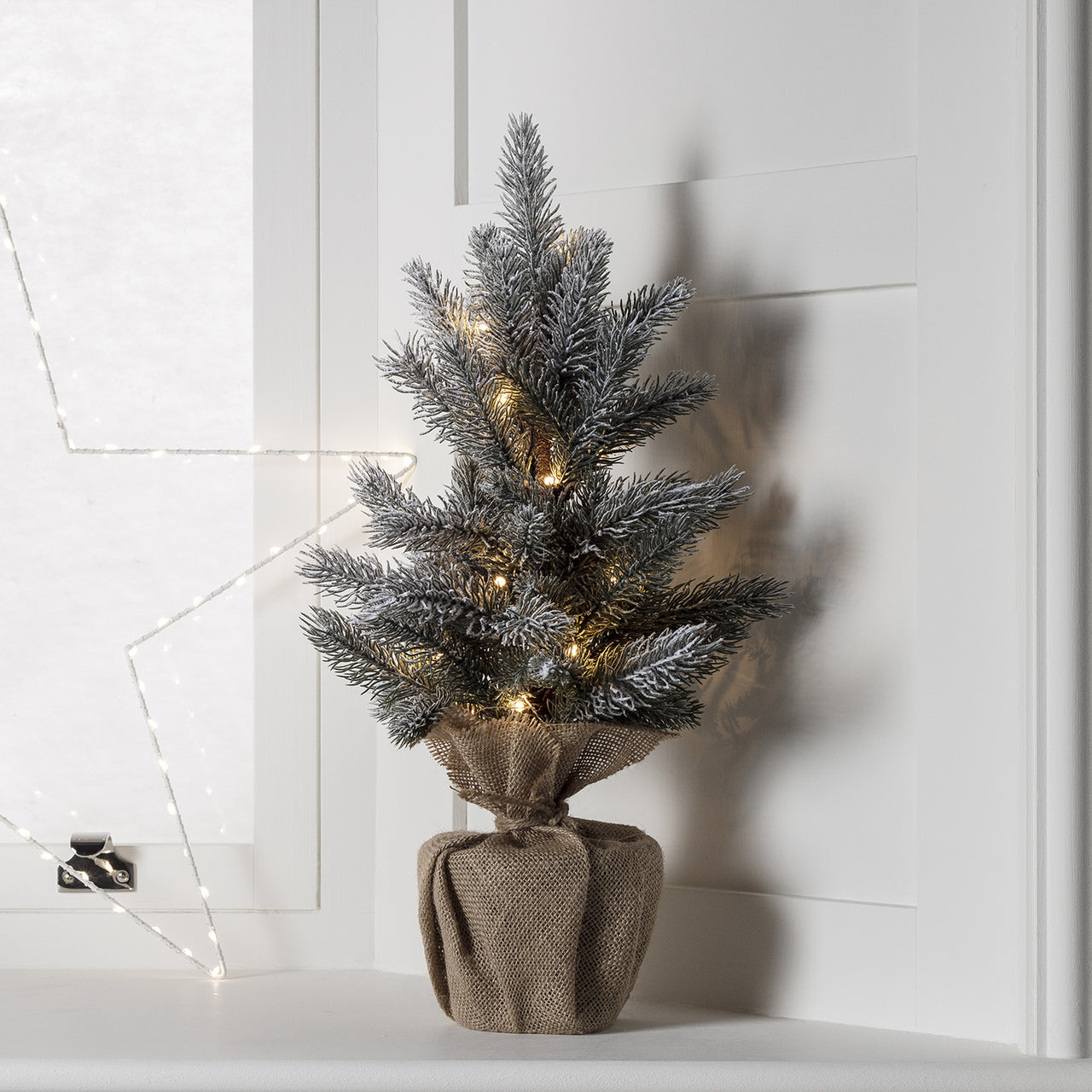 Set of 2 Pre Lit Frosted Mini Christmas Tree