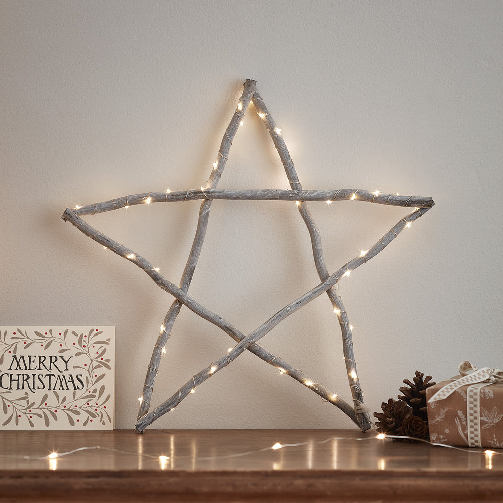35cm Grey Wooden Star Light