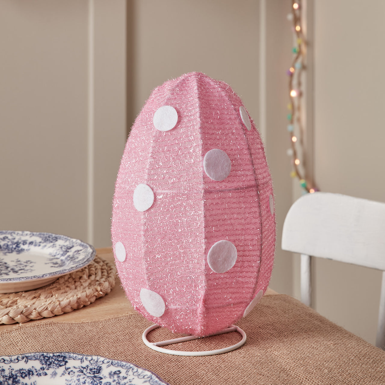 Pink & White Easter Egg Outdoor LED Figure