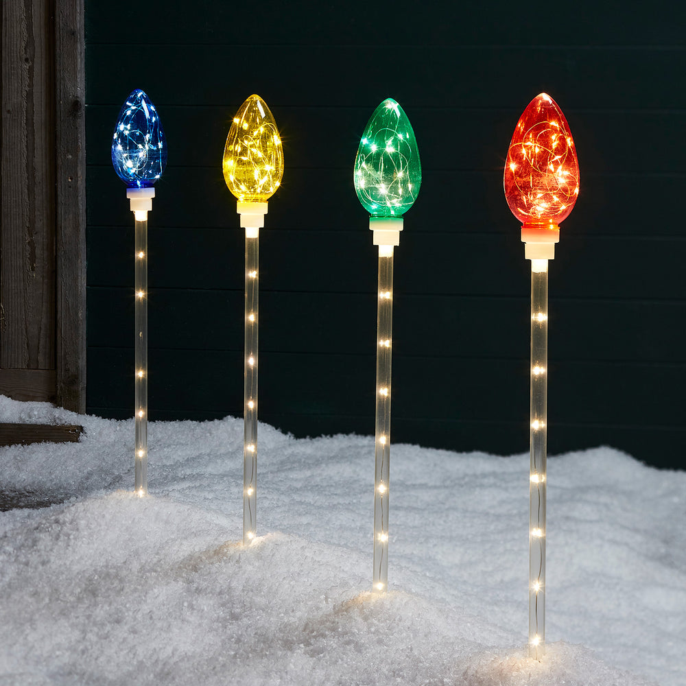 4 Multi Coloured C9 Bulb Christmas Path Lights