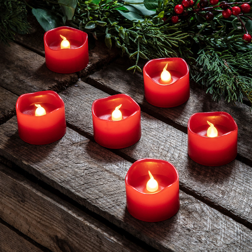 6 Red Wax Battery LED Votive Candles