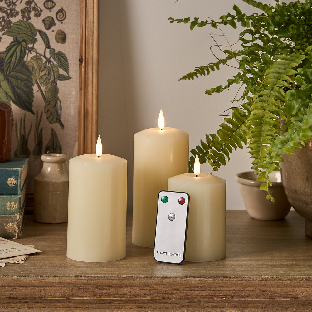 TruGlow® Ivory LED Pillar Candle Trio with Remote Control