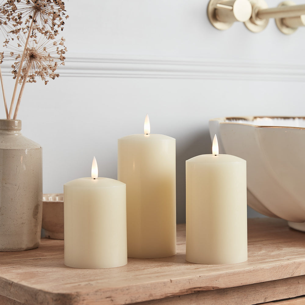 TruGlow® Ivory Real Wax LED Pillar Candle Trio
