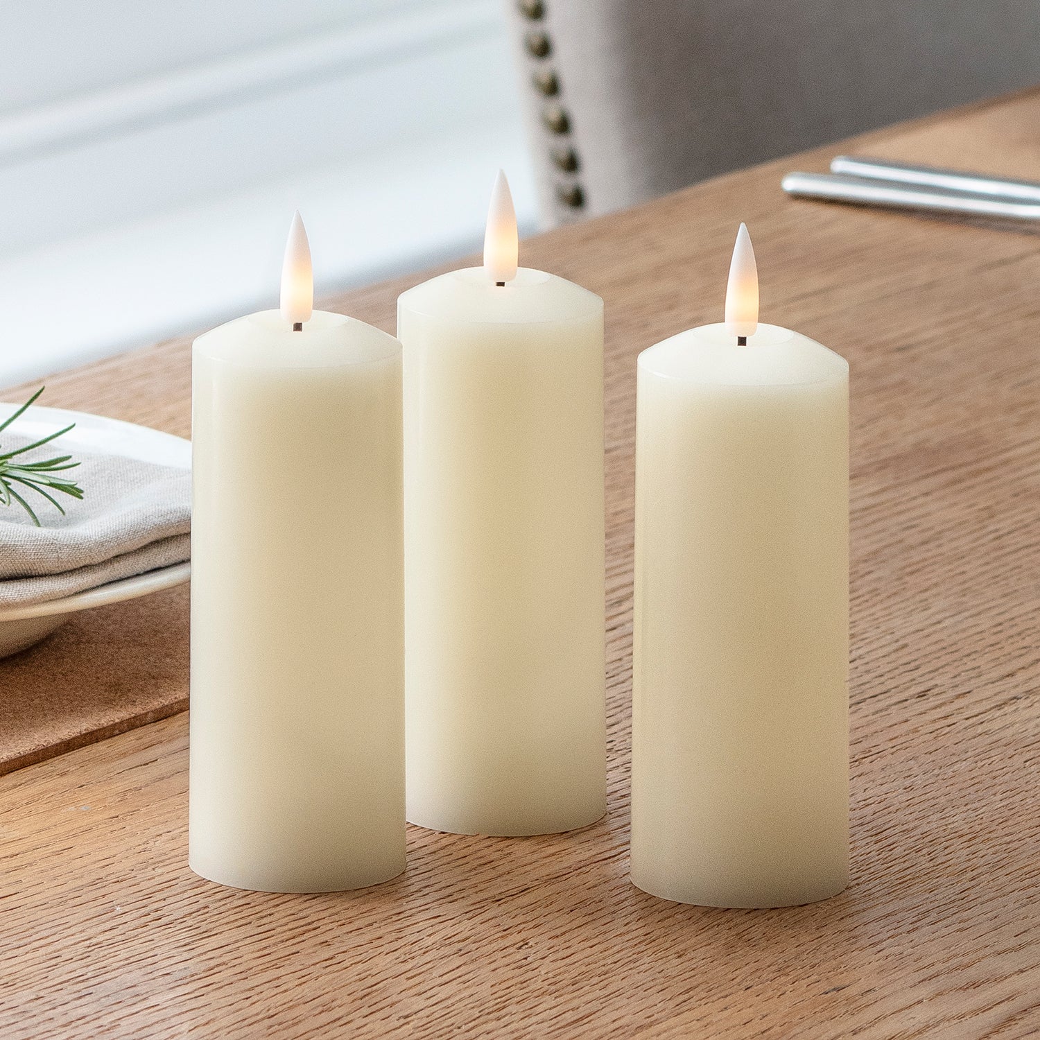 TruGlow® Ivory LED Slim Pillar Candle Trio Lights4fun.co.uk