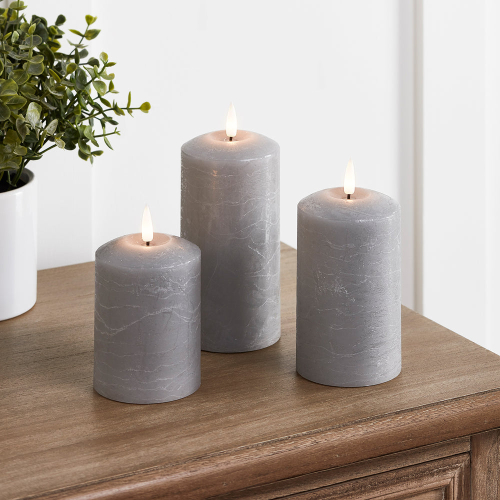 TruGlow® Grey Distressed LED Pillar Candle Trio with Remote