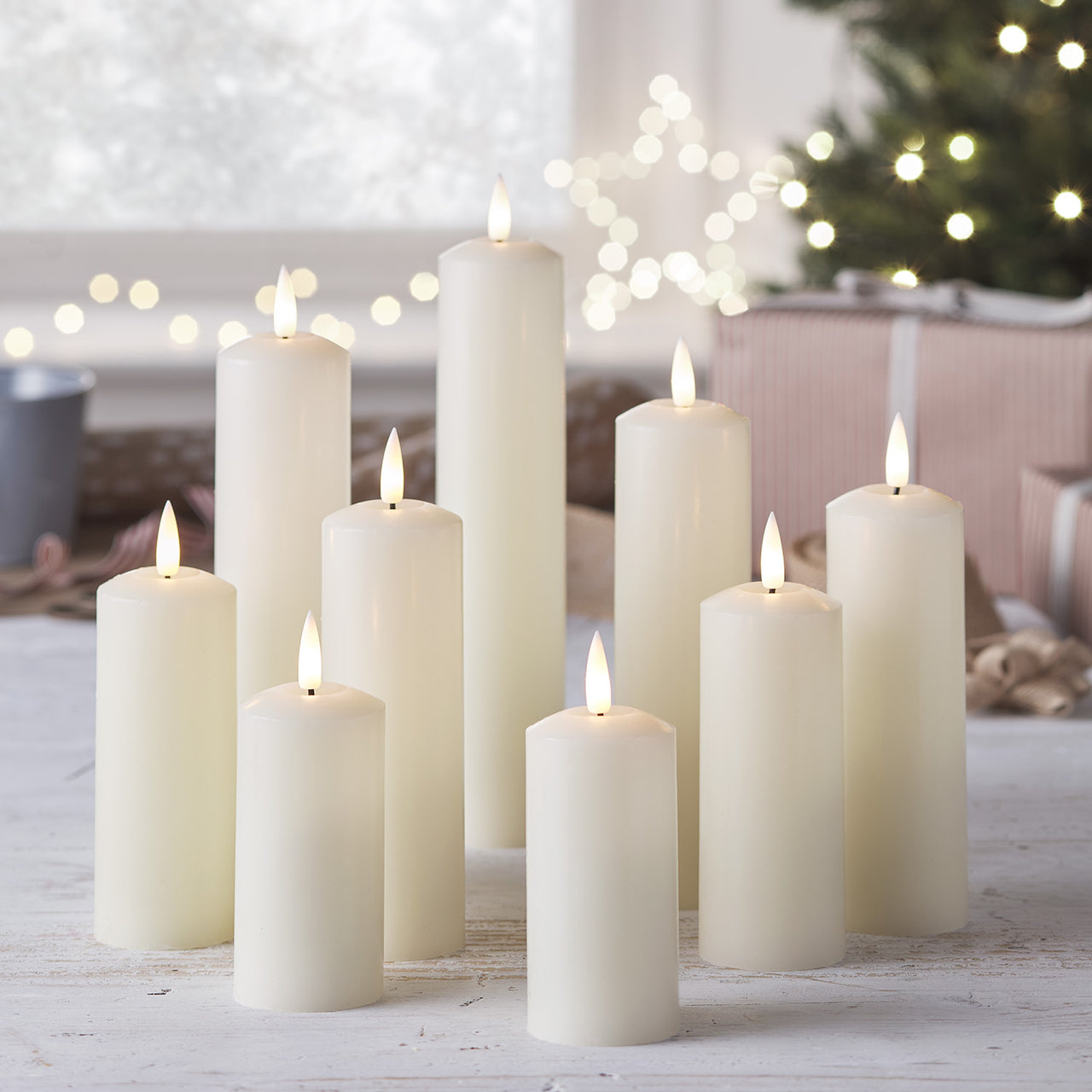 9  TruGlow® Ivory LED Slim Pillar Candles With Remote Control