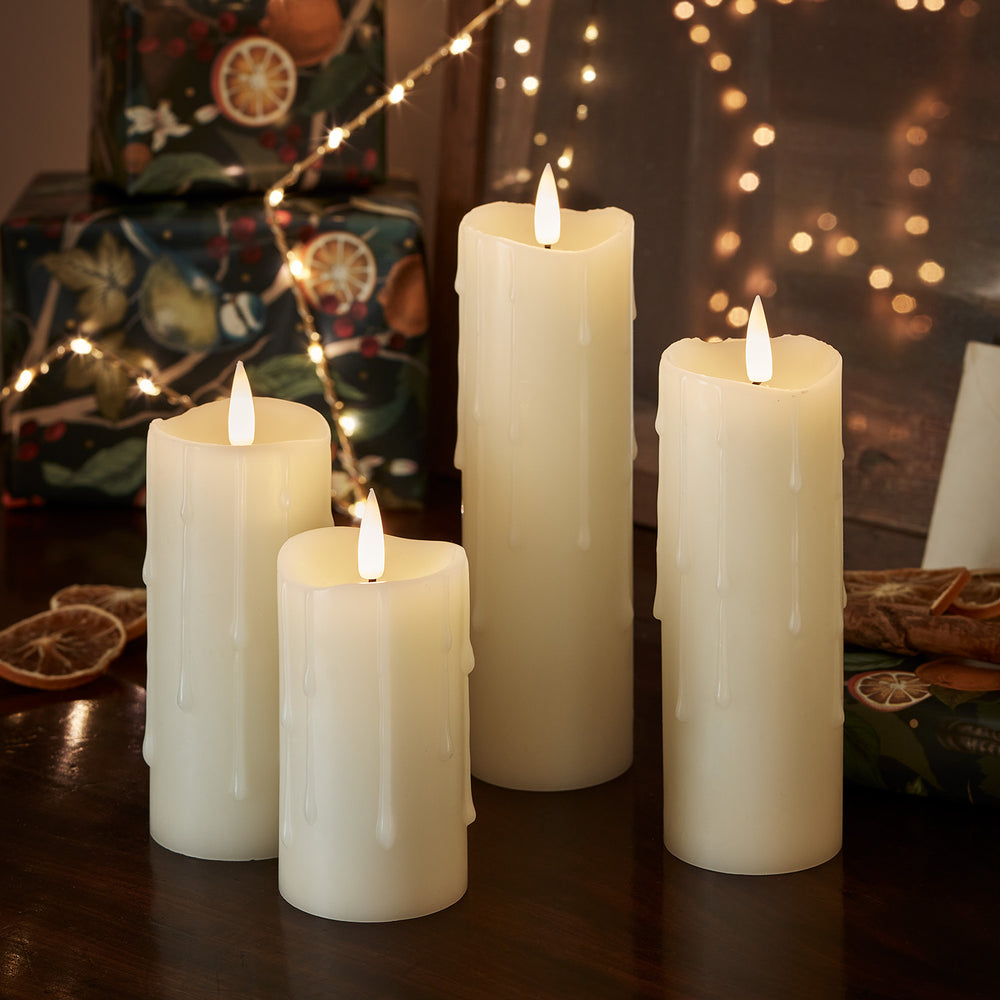 4 Ivory TruGlow® Dripping Wax LED Slim Pillar Candles