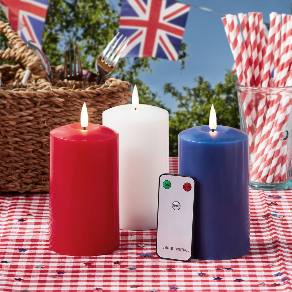TruGlow® Red, White & Blue Real Wax LED Pillar Candle Trio with Remote Control