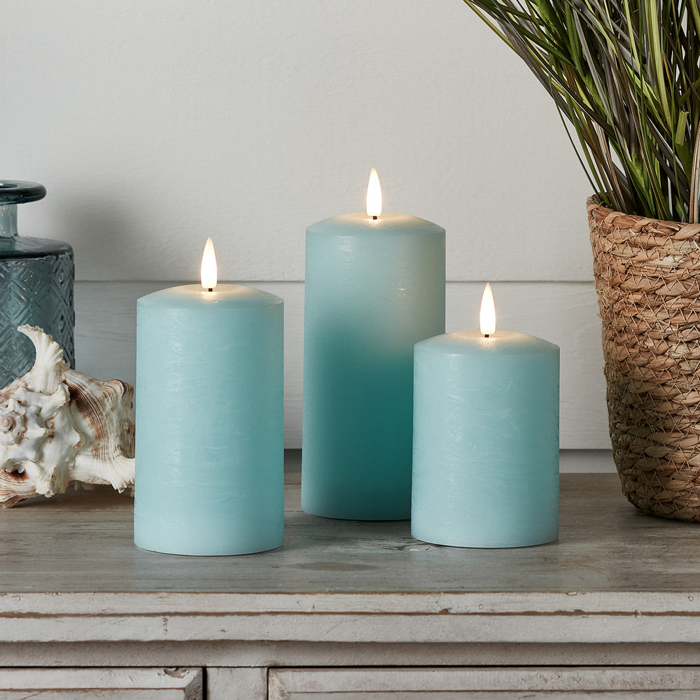 TruGlow® Blue Distressed LED Pillar Candle Trio with Remote Control