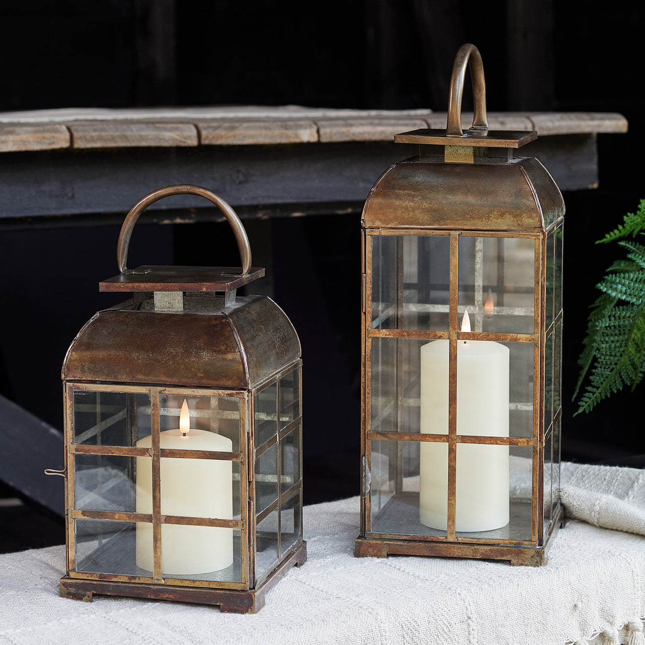 Brass Indoor TruGlow® Candle Lantern Duo