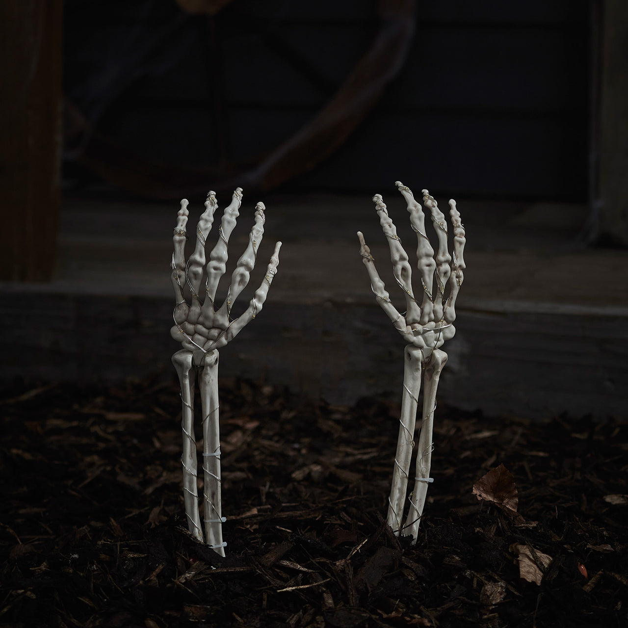 2 Skeleton Hand Halloween Garden Stake Lights