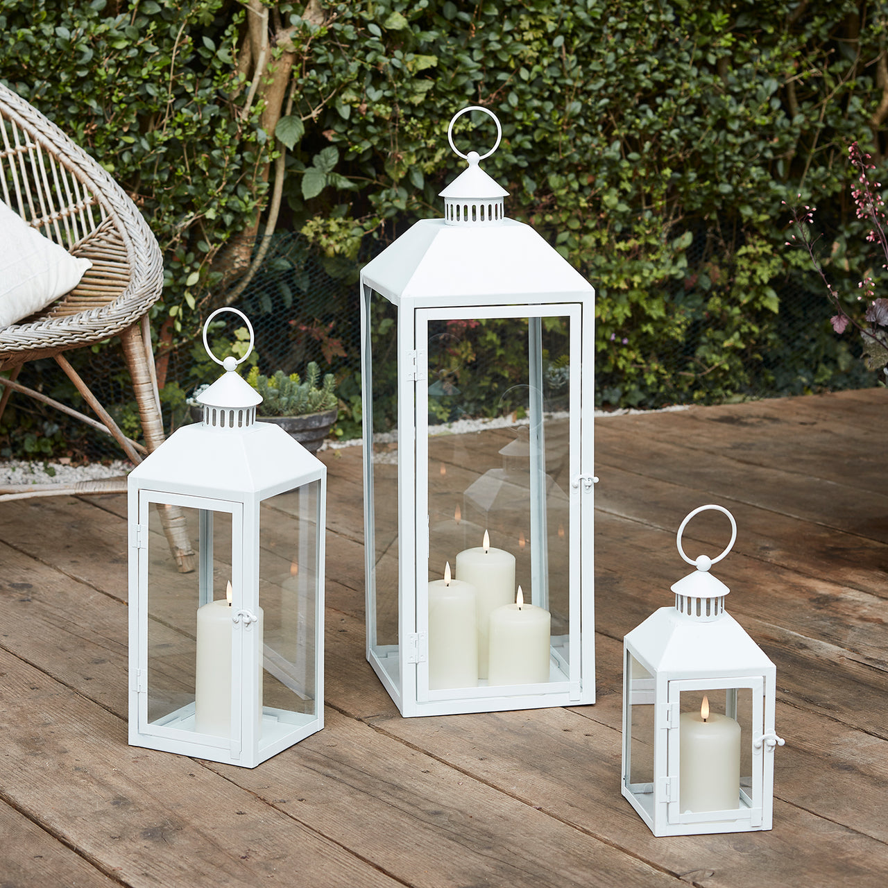 Perth Large White Garden Lantern with 3 TruGlow® Candles