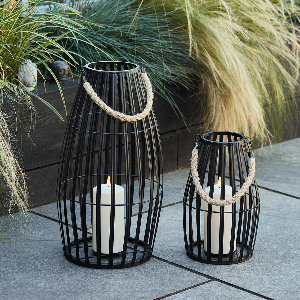 Canberra Slatted Outdoor Lantern with TruGlow® Candle