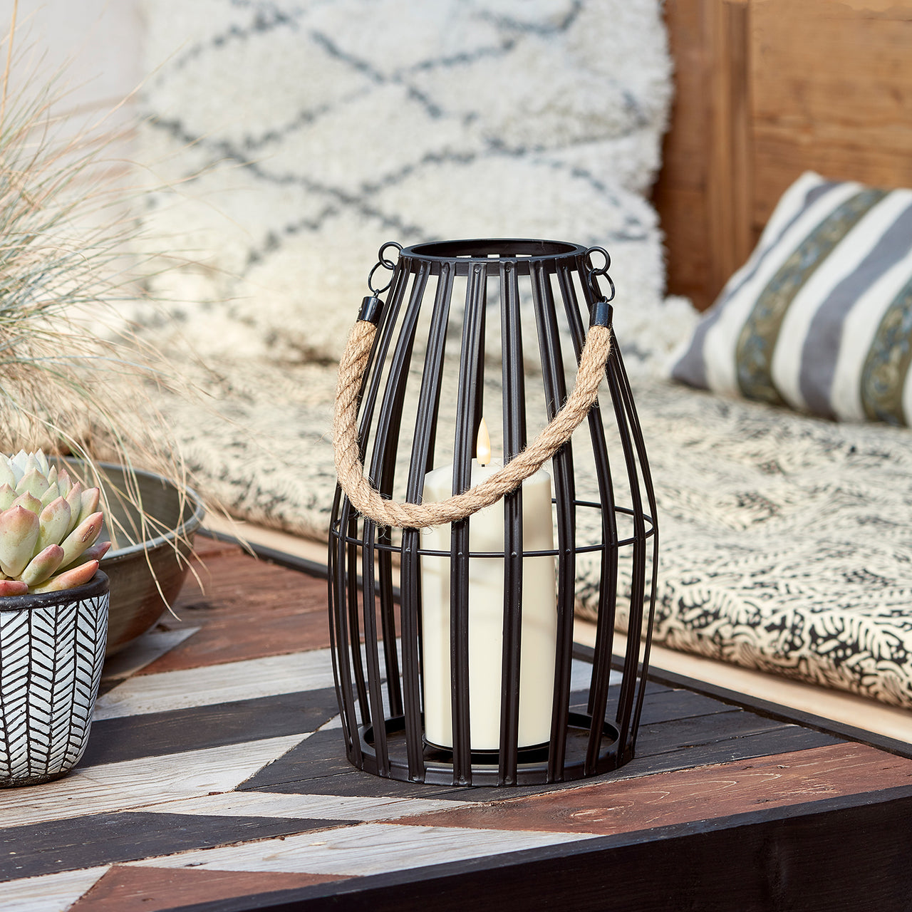 Canberra Slatted Outdoor Lantern Duo with TruGlow® Candles