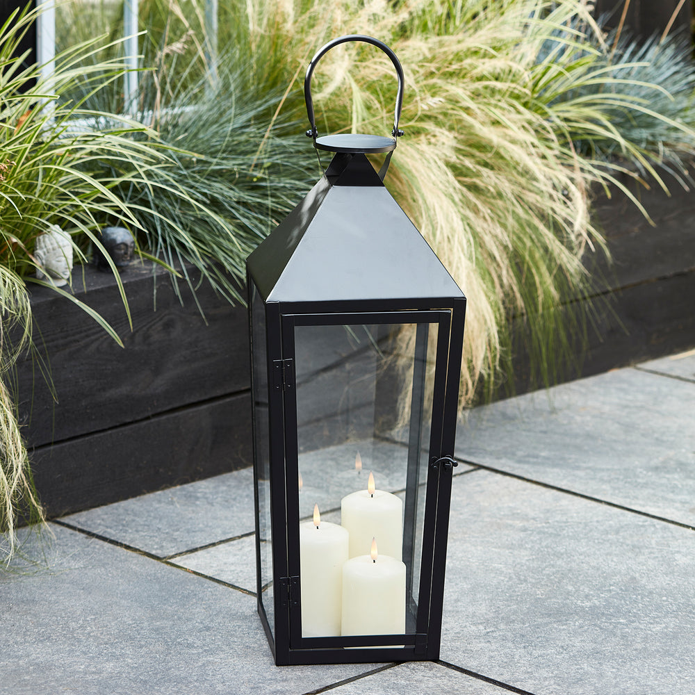 Cairns Large Black Garden Lantern with 3 TruGlow® Candles