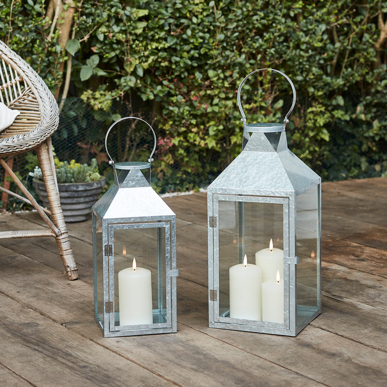 Hayle Large Metal Outdoor Lantern with TruGlow® Candle Trio