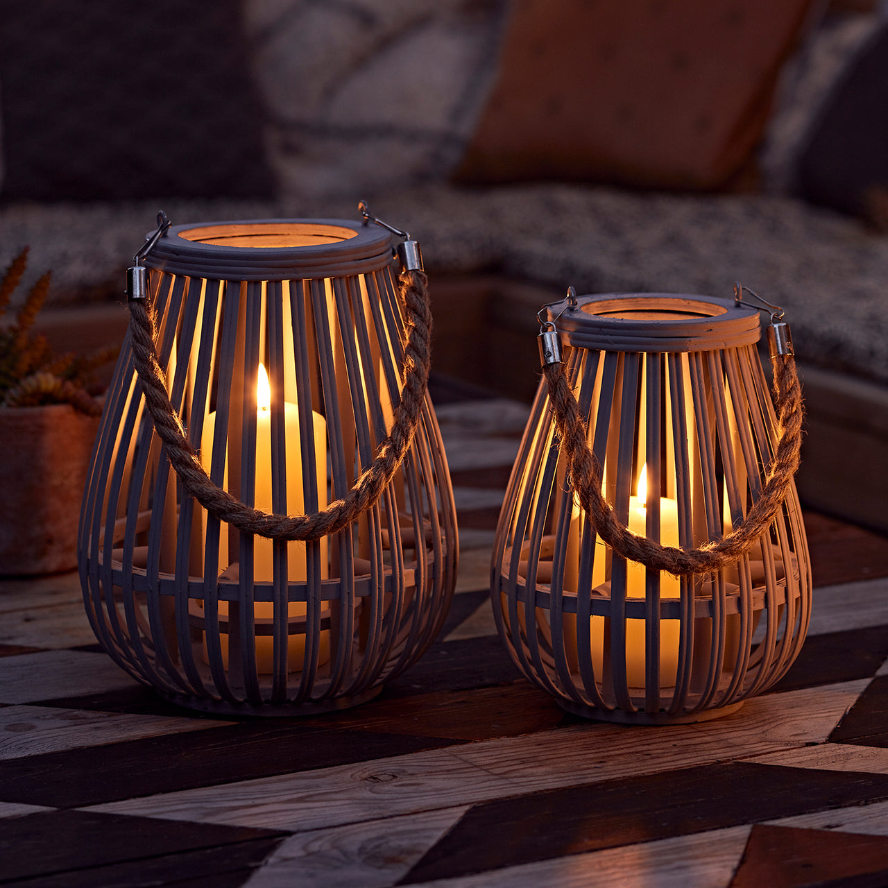 Fraser Large Grey Bamboo Lantern with TruGlow® Candle