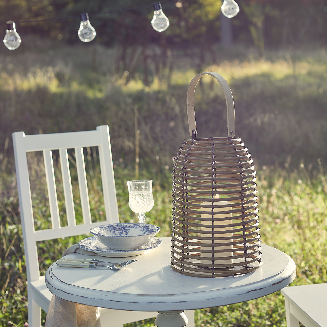 Rattan Wooden Lantern with  TruGlow® Candle