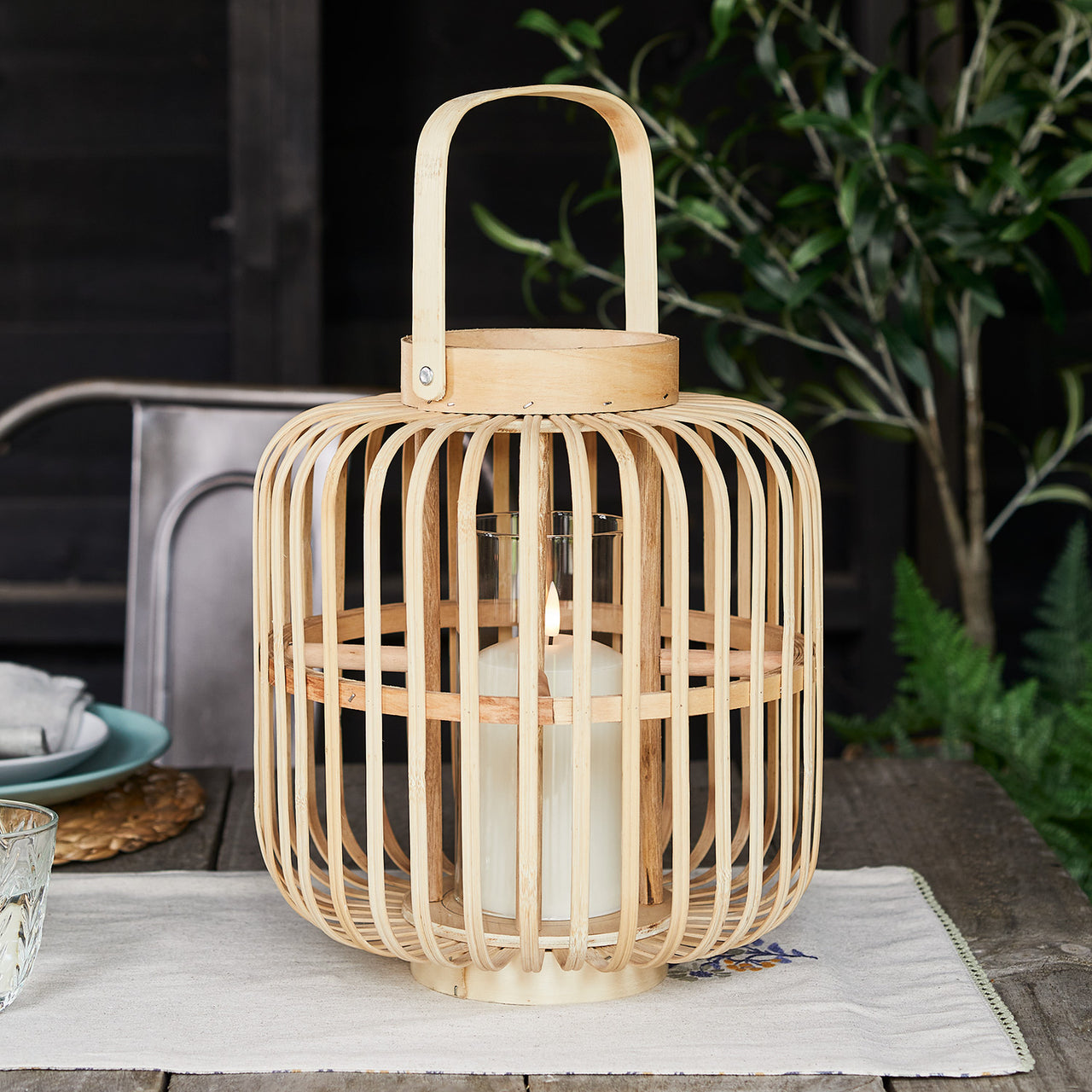 Tall Bamboo Garden Lantern with TruGlow® Candle