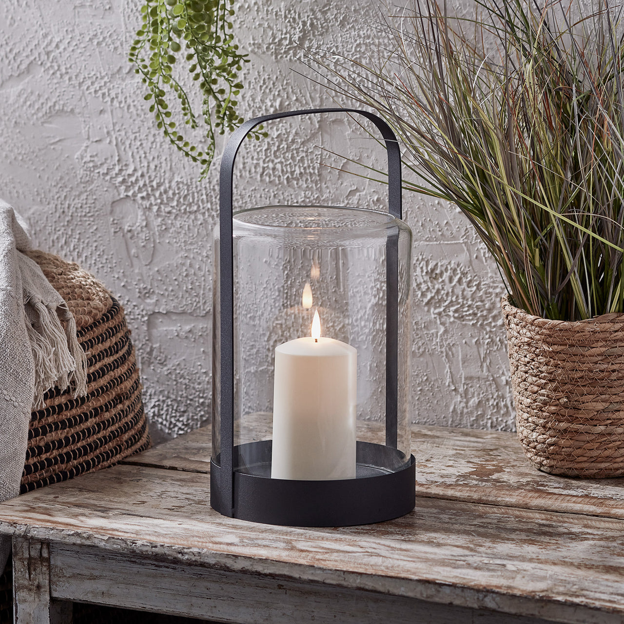 Large Glass Cloche Black Garden Lantern with TruGlow® Candle