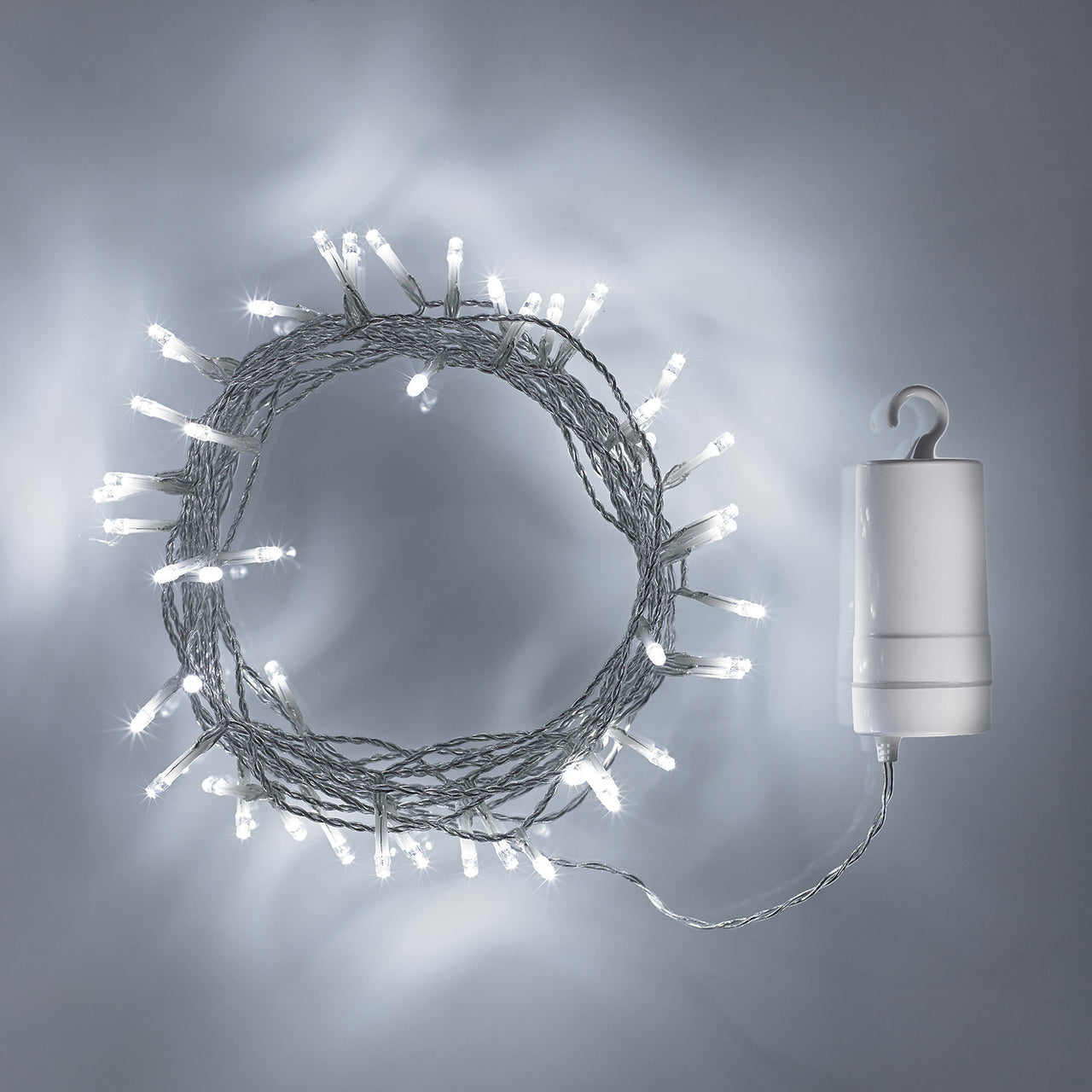 100 White Led Outdoor Battery Fairy Lights On Clear Cable