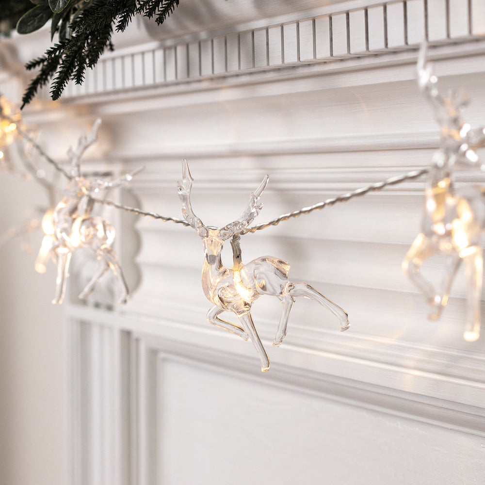 10 Warm White Reindeer Battery Christmas Fairy Lights