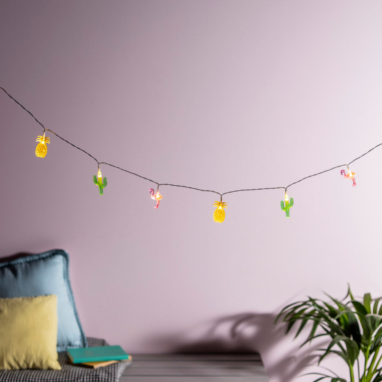 20 LED Flamingo, Pineapple & Cactus Fairy Lights
