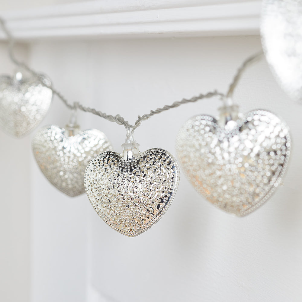 20 Silver Filigree Heart Fairy Lights