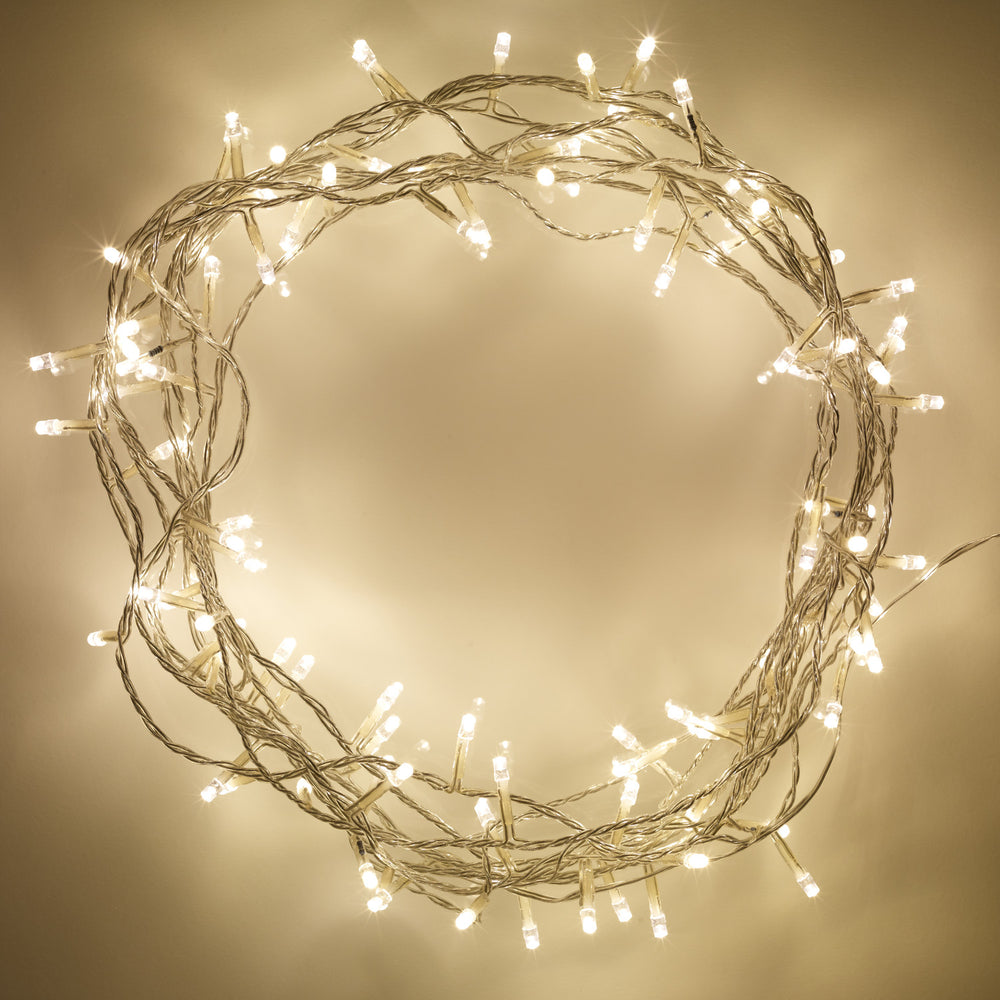 200 Warm White Led Fairy Lights On Clear Cable