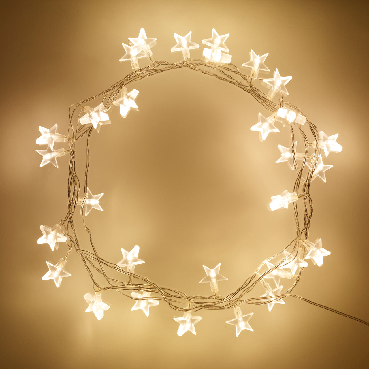 30 Warm White LED Star Fairy Lights On Clear Cable
