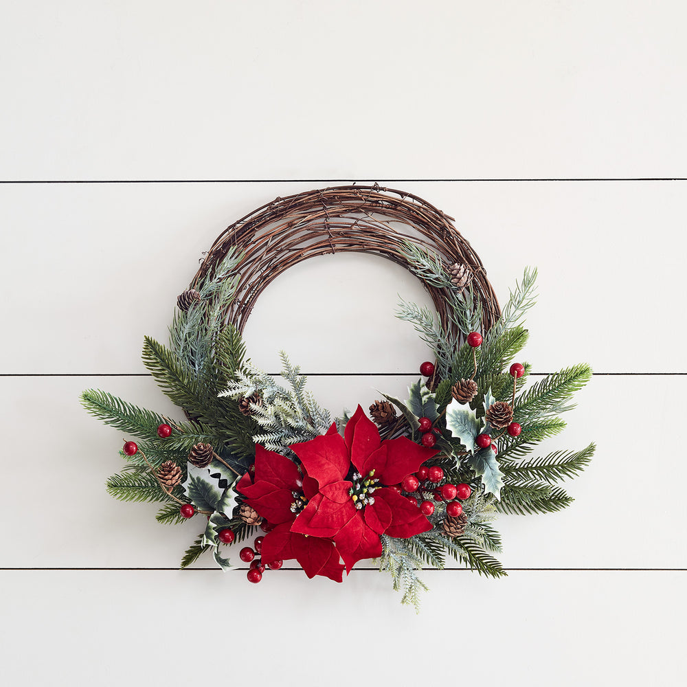60cm Poinsettia Half Christmas Wreath