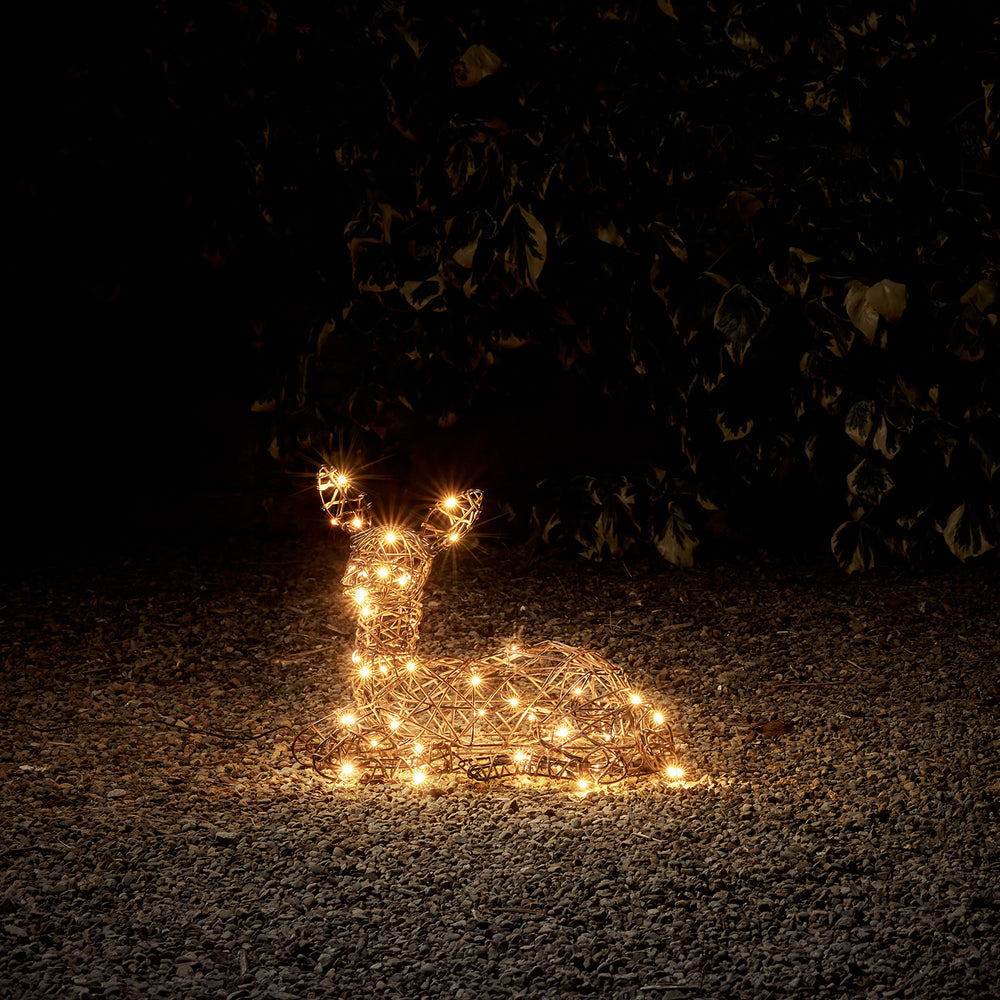 Studley Rattan Resting Fawn Light Up Reindeer 24v