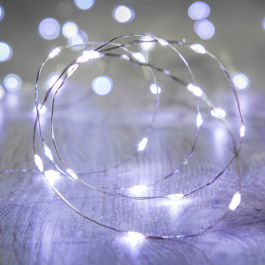 White LED indoor micro fairy lights on a table