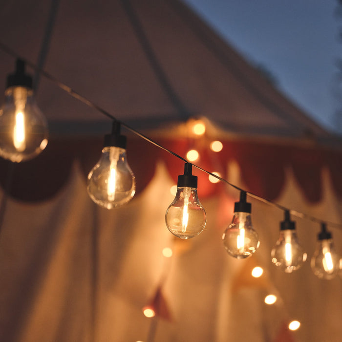 Multi coloured festoon lights illuminated