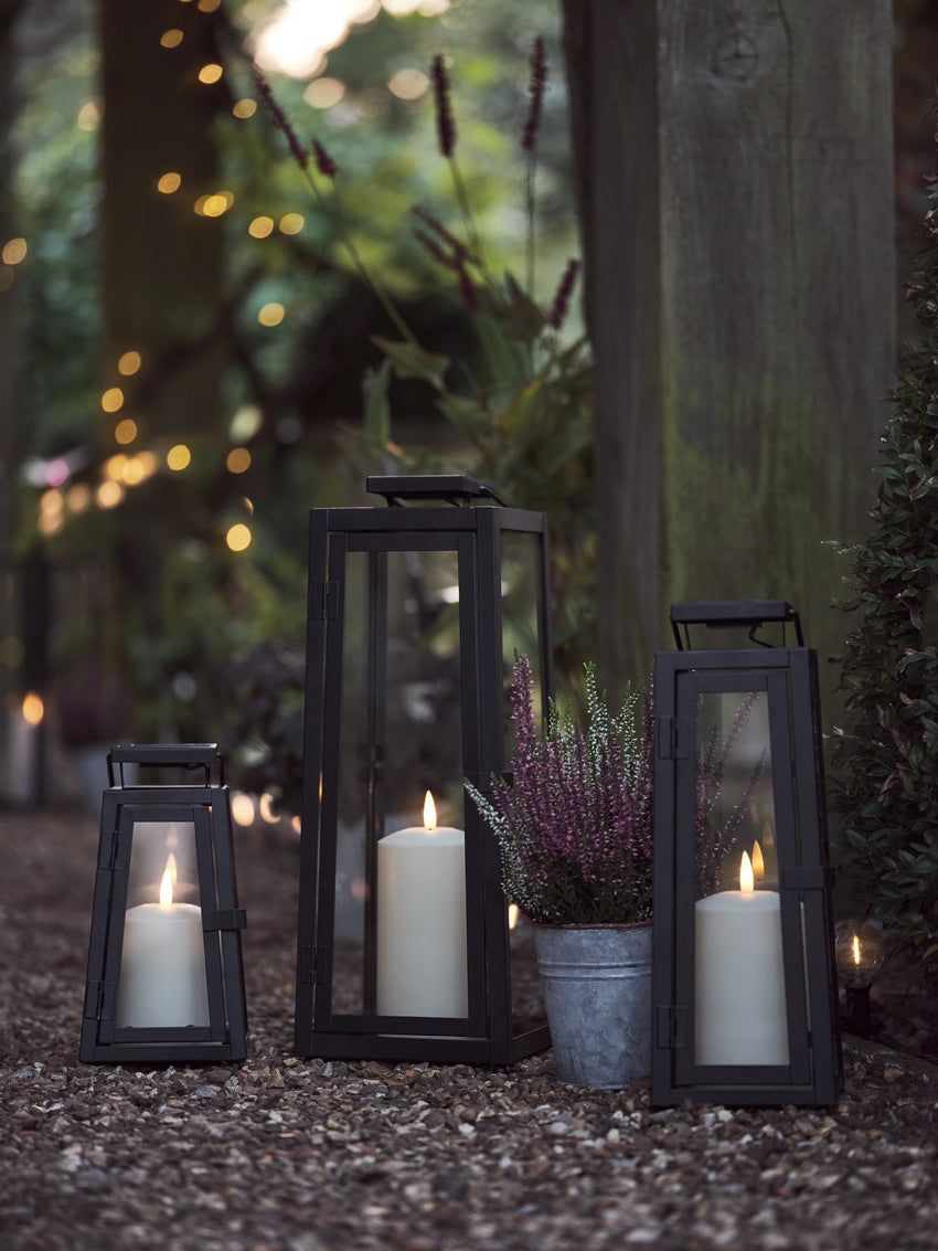 Black Metal Solar Lantern Garden Table